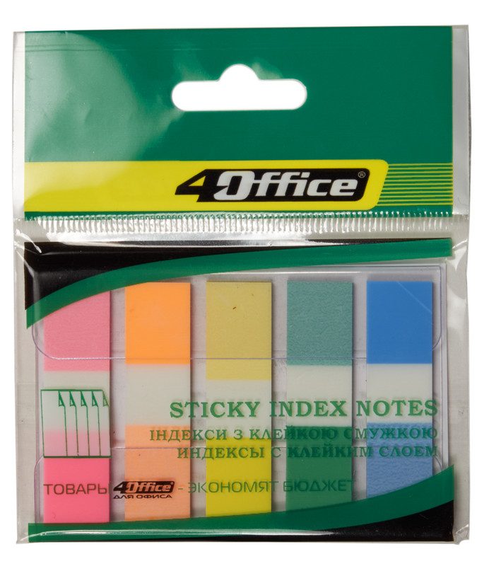 Закладки 4OFFICE (4-427), пластикові, 45x12 мм, (5 кольорів по 20 шт), пастельні
